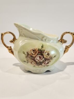 Vintage Floral Porcelain Bowl with Gold Handles
